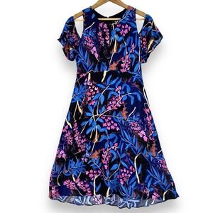 Maeve Dress Women 2 Blue Pink Floral Cold Shoulder Flutter Sleeve High Low Boho